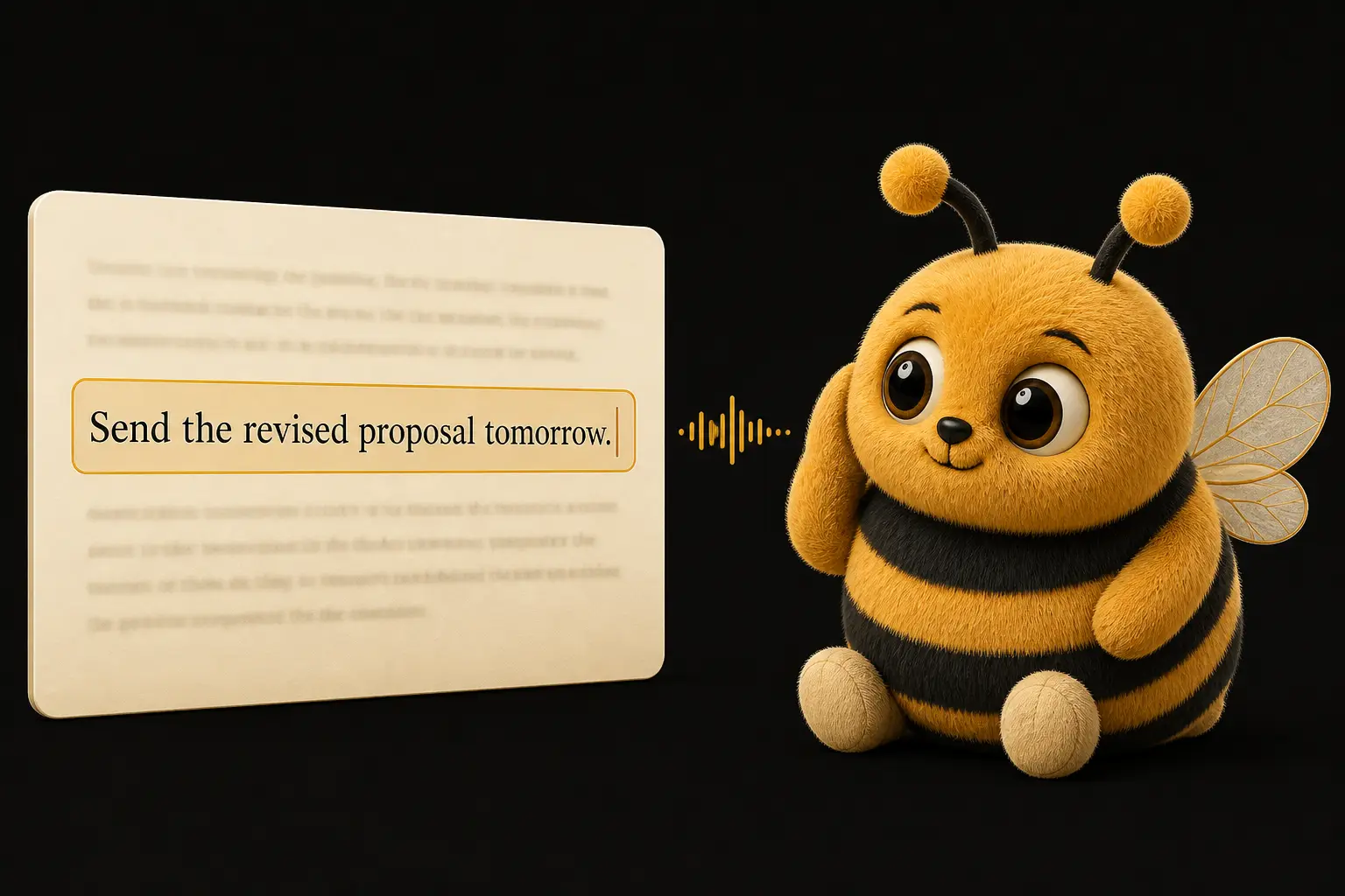 SpeechBee listens beside a selected sentence on a cream text slab