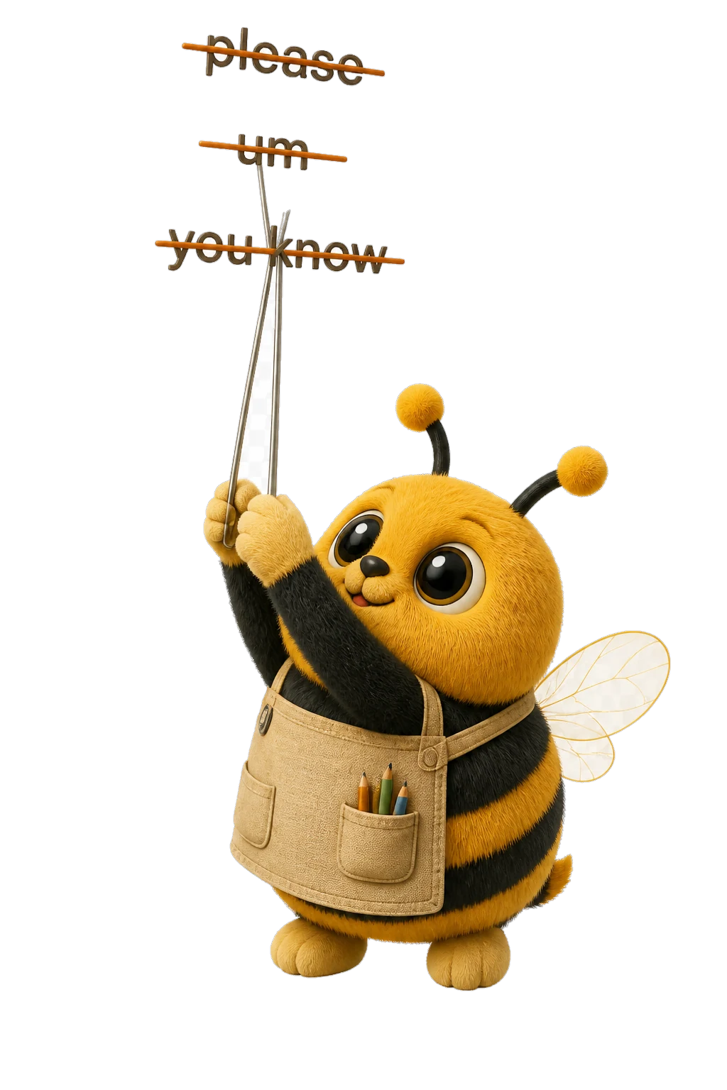 SpeechBee pulls crossed-out filler words from the spoken line above