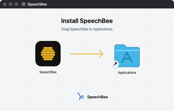 Прозорецът за инсталиране на SpeechBee: плъзнете SpeechBee в Приложения